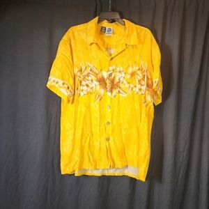 Kennington LTD California Mens Yellow Floral Aloha‎ Hawaiian Shirt XL